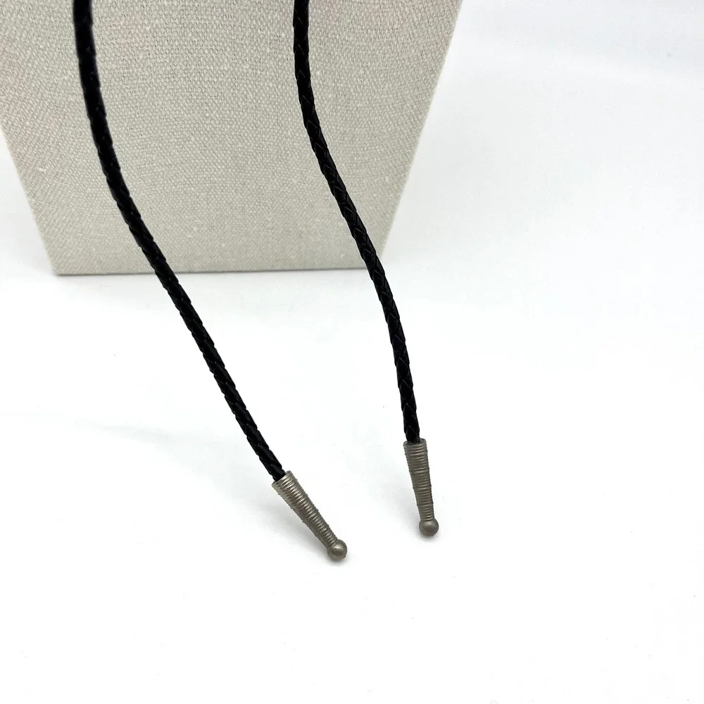 Bolo Tie Blue Gold Resin Stone Braided Leather Cord Western Cowboy Necklace‎